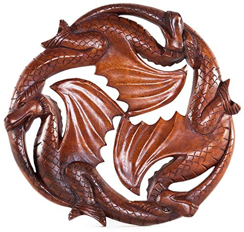 Windalf Celtic Wandbild TARIAN Ø 22 cm Mediaval Drachen Triskele Drachen Wandrelief Nordische Mythologie Handarbeit aus Holz