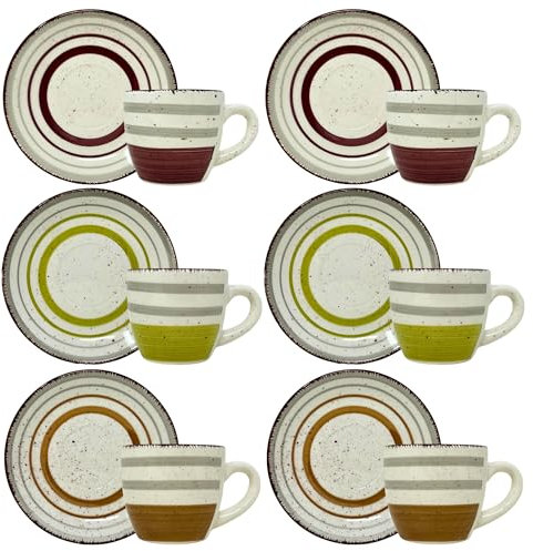 NAMAI - Set da 6 Tazzine Caffe Particolari con Piattino, Stile Autentico, Porcellana, Adatte In Lavastoviglie e Microonde, Idea Regalo (Tazzine Mirra)