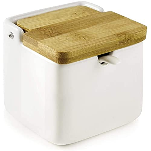 Salero/azucarero ibili ceramico con cuchara y tapa bambu 350 ml