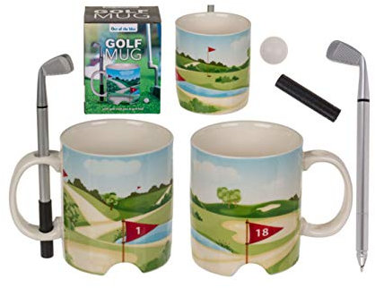 Kaffeebecher Kaffeetasse Tassen Keramik Golf Design mit Golfschläger als Kugelschreiber und Ball 1 Stück 300 ml