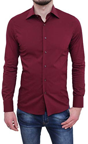 Camicia Uomo Sartoriale Rosso Bordeaux Formale Elegante in Cotone (XL, Bordeaux)