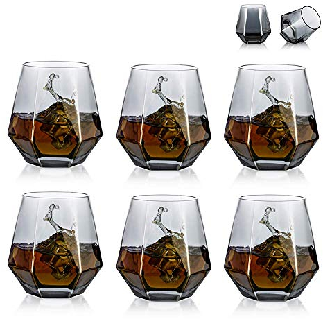 Diamond Whisky Glasses 6er-Set Gekipptes Scotchglas 300 Ml Whiskyglas Moderner Look Für Männer Frauen, Papa, Ehemann, Freunde, Glaswaren Für Bourbon/Rum/Bar Tumbler