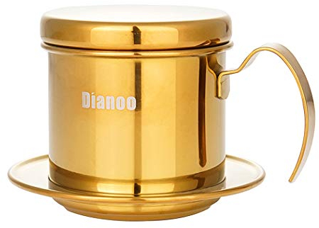 Dianoo Vietnamese Coffee Filter Press Coffee Maker, Portable Stainless Steel Vietnamese Coffee Dripper Manual Coffee Infuser Filter for Home, Office, Cafe, Restaurant, Travel Gold