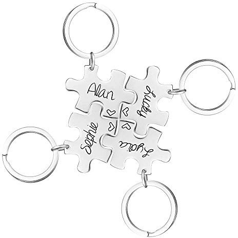 Personalisierter Puzzle Schlüsselanhänger mit Eigenem Name Bedrucken 4 Stück Edelstahl mit Gravur Selbst Gestalten Einzigartiges Geschenk für Liebe Freund Kind Weihnachten Geburtstag Valentinstag
