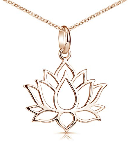 MATERIA Rosegold Kette mit Anhänger Lotusblüte - 925 Silber Lotus Schmuck Damen vergoldet KA-69-Rose_K53-45 cm