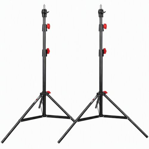 LENCARTA® Professional Tripod Light Stand 2.65 m / 104 inches | Aluminium Air Damped Photography Stand, Height Adjustable, Foldable and Portable Sturdy Tripod Stand, Matte Black | Pack Of Two…