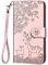 Aisenth Coque pour iPhone 7/iPhone 8/iPhone SE 2020 (4,7 Pouces), Fleur Cerf Motif Étui à Rabat, Housse de Protection en Cuir PU Portefeuille avec Fentes pour Cartes, Fonction de Support, Or Rose