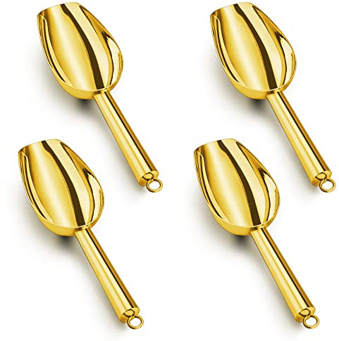 LIANYU Mini Ice Scooper for Freezer 4PCS, 3oz Stainless Steel Cookie Scoop, Mini Metal Food Scooper for Candy Flour Sugar, Utility Scoop for Canisters Kitchen, Mirror Finish, Dishwasher Safe, Gold