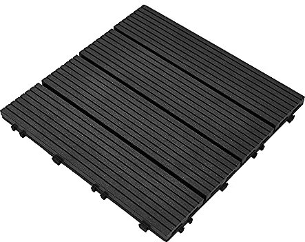 10PCS Indoor Outdoor Square Plastic Wood Flooring Tiles Patio Garden Pools Wooden Decks Slabs Decking Floor Interlocking Tiles,30cmx30cm (Black)