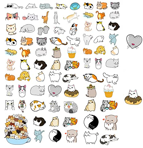 100Pcs Cute Cat Stickers,Waterproof Vinyl Cute Cartoon Cats Mixed Laptop Sticker,Animal Graffiti Decals for Notebook Journal Water Bottles Skateboard Scrapbook