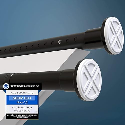 MEISENBERG Rostfreie Duschvorhangstange ohne Bohren 160-210cm, Ø32mm Matt Schwarz Klemmbare belastbare Gardinenstange Ausziehbar - Vorhangstange, Teleskopstange