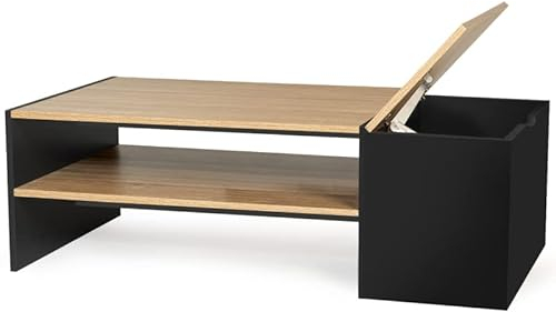 IDMarket - Table Basse Bar contemporaine rectangulaire IZIA avec Coffre Noir et Plateaux Bois