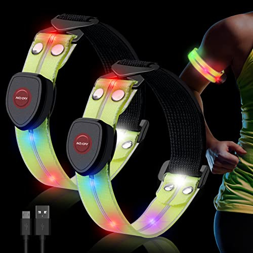 Taximi LED Armband USB Aufladbar - Reflektoren Joggen LED Armbänder Leuchtband Kinder Leuchtarmbänder Sicherheits Licht Blinklicht für Laufen Jogging Bergsteigen Hundewandern, 2 Stück (grün)