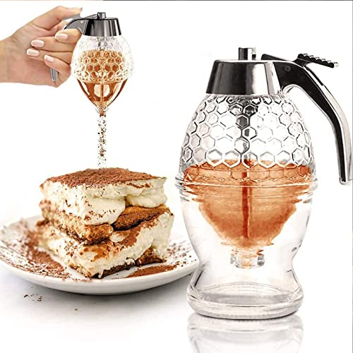 Distributeur de Miel Avec Support de Rangement, Distributeur de Sirop, 1 Distributeur D'huile d'olive avec Support, pour Servir Du Miel et Du Sirop, Jus de Fruits, Pot de Miel
