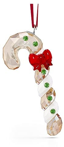 Swarovski 's Holiday Cheers Lebkuchen-Zuckerstange zum Aufhängen, grüne und rote Kristalle, Teil der Holiday Cheers Kollektion