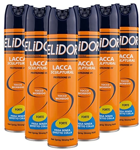 Elidor Lacca Sculptural, Fissaggio Forte, Lacca per Capelli Professionale, Fissa Senza Appesantire, Protezione UV - 6 x 300 ML