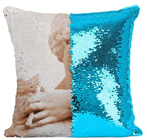 Kissen mit Paillettenbezug Türkis Marmorstatue Griechische Frau Skulptur