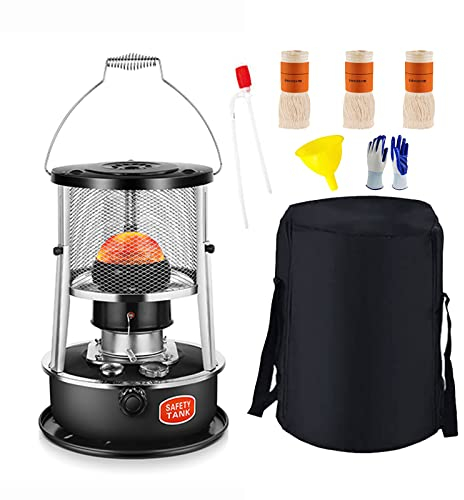 Suwooy Tragbarer Petroleum Heizung 4,5l, Camping Petroleumofen Ohne Strom, Innen Outdoor Mobile Heizung, Petroleumheizung Brenner, Petroleumkocher Schwarz/Grün, 360° Rundumheizung,Green-4.5L