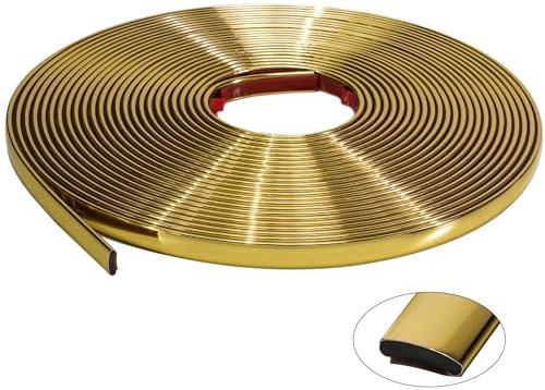 JSIWOTH Shiny Gold Peel and Stick Trim, 8M x 1CM x 0.25CM Vinyl Wall Trim for Edges, Borders, Window Frames, Backsplash Tiles