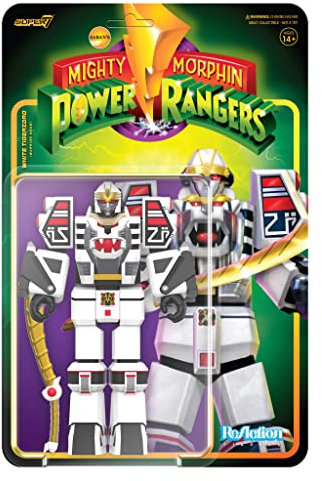 Super7 Mighty Morphin Power Rangers White Tigerzord (Warrior Mode) – 15,2 cm Power Rangers Actionfigur mit Zubehör, Klassische TV-Show-Sammlerstücke und Retro-Spielzeug