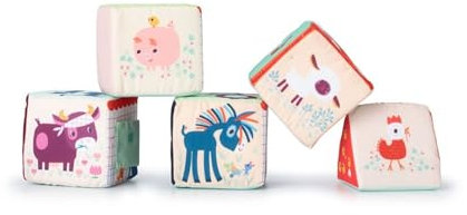Lilliputiens - Stoffwürfel zum Stapeln - Spiel mit 5 Stoffwürfeln für Babys und Kleinkinder - 6 Aktivitäten in 1 - Sensorisches Lernspielzeug - Thema Bauernhof - Ab 12 Monaten - 83455