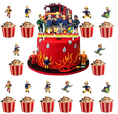 Feuerwehrmann Tortendeko 13 Stücke feuerwehrmann geburtstagsdeko Muffin Deko Geburtstag Cupcake Toppers für Kindergeburtstag Cartoon Party Dekoration