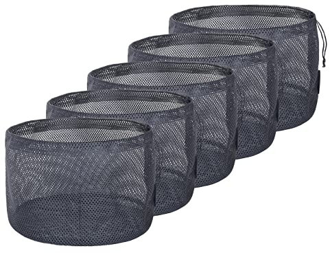 iBasingo Schwarze Netztasche Nylonsack Robuste Kordelzug-Netzbeutel Kleiner Reisestapelsack Mesh Storage Ditty Bag für Kosmetik Duschgel Flaschentopf Tennis Golfball Outdoor Tools 5 Stück/Los BVP06