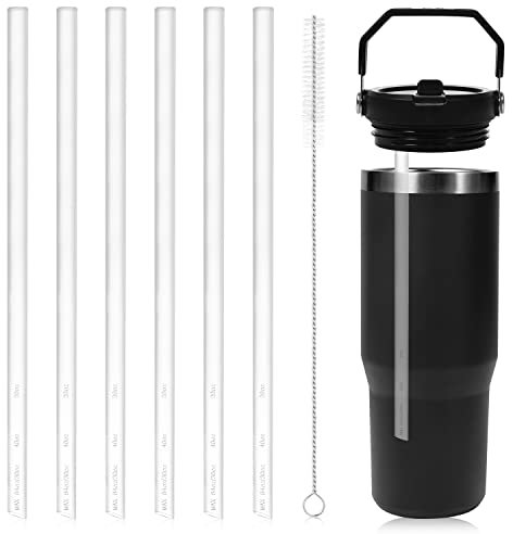 6PCS Replacement Straws Compatible with Stanley IceFlow Stainless Steel Tumbler 30 oz 20/40/64 oz, Plastic Reusable Travel Mug Straw with Cleaning Brush, Water Bottle Parts Water Jug Accessories