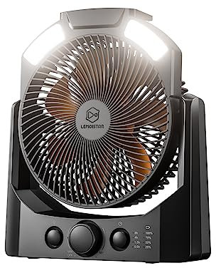 Camping Fan with LED Lantern, 8 Inch D-Cell Battery Operated Desk Fan with Timer, High Velocity Stepless Speed Control, Quiet,SOS Light Design, 180° Rotation USB Fan for Outdoor, Hurricane, Fishing