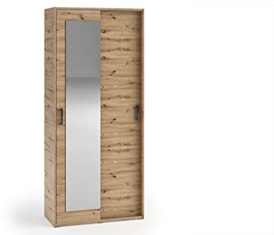 MargaretHadas24 Garderobenschrank Vanessa I 90 cm Garderobe Schrank Spiegel Schlafzimmer Jugendzimmer (Eiche Artisan, 90cm)