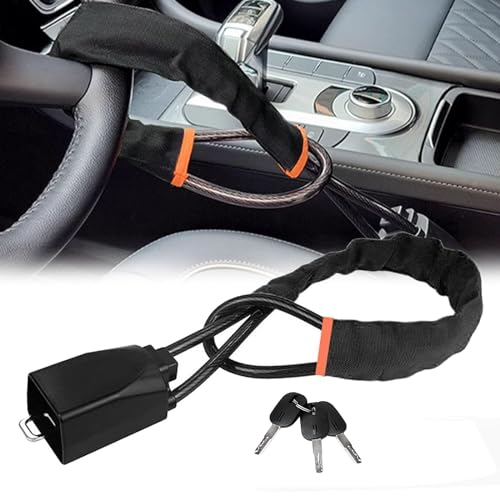 Bloccasterzo Auto, Blocca Sterzo Automobile Blocca Volante Auto Cintura Sedile Bloccaggio Antifurto Meccanico Volante Accessori per Furgone Camion SUV, Nero