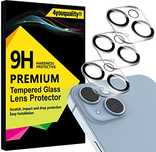 4youquality [3-Pack Camera Lens Protector for iPhone 14 (6.1-inch) & iPhone 14 Plus (6.7-inch), 9H Tempered Glass, [LifetimeSupport][Case-Friendly][Anti-Scratch][Does Not Affect Night Shots]
