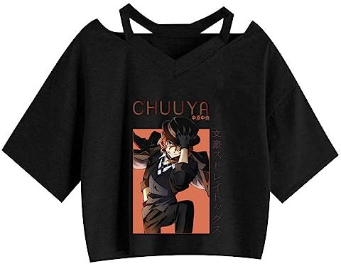 zhedu Bungo Stray Dog Donne/Ragazze Rugiada Vita Canotta Estate T-Shirt Y2K Sexy Harajuku Streetwear Slim Fit Gilet Sportivo (M,Color 01)