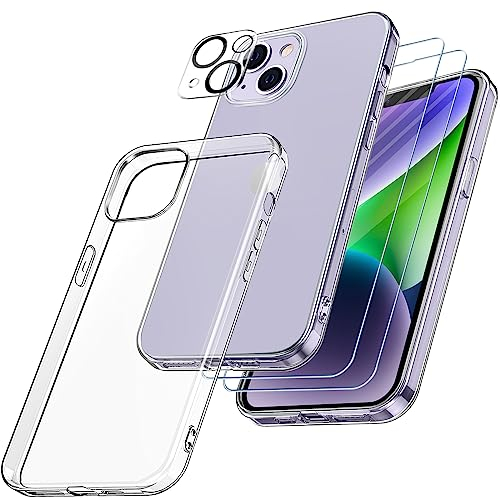 FLLAO Handyhülle für iPhone 14 Plus Hülle mit 2 Schutzfolie und 1 Kameraschutz, TPU Silikon Stoßfest Schutzhülle [Schutz in Militärqualität] Durchsichtige Kratzfest Dünne iPhone 14 Plus HandyHülle