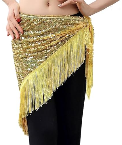 Belly Dancer,Damen Bauchtanz GüRtel 16 Farben Bauchtanz Kleidung Zubehör Lange Quaste Dreieck Gürtel Bauchtanz Hüfte Schal Pailletten Hüftgürtel for Frauen Bauchtanz HüFttuch ( Color : Gold , Size : M
