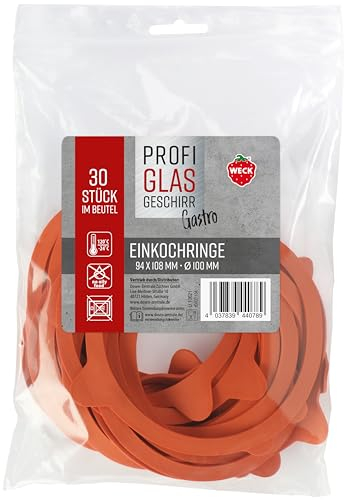 Weck 30er Beutel Gummiringe 94 x 108 mm Ø 100 mm (Gummidichtringe, Einkochgläser) 76135, Orange