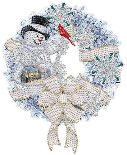 Kunoli Christmas Diamond Art, Diamond Painting Kits for Adults and Kids, Christmas Wreath, DIY Gifts 5D Diamond Art Xmas Decorations for Home Door Window (30X30cm) (White)