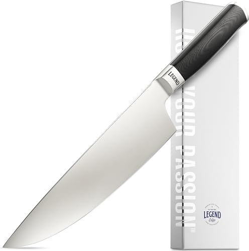 LEGEND COOKWARE Premium German Steel 8 Artisan Chef Messer - Vollständig geschmiedete Vollzange Sharp Edelstahl w/Schwarz G10 Secure Grip Griff - Professionelle Köche Küchenmesser Geschenk Verpackung