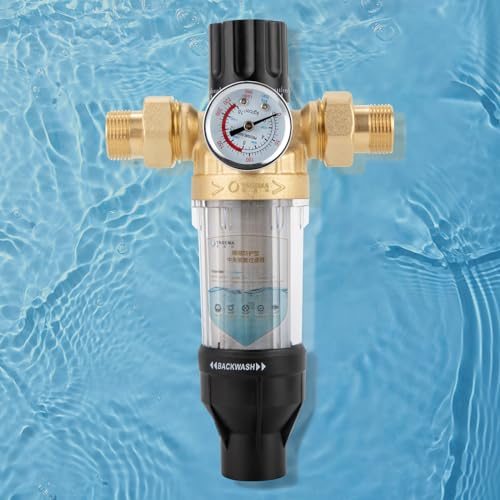 Begoniape Wasserfilter Wiederverwendbare Wasserhahn Feinfilter Außengewinden Filter Hauswasserfilter Leitungs Vorfilter Sedimentfilter für Brunnenwasserschlauch Sedimentfilter (3/4 Druckmesser)