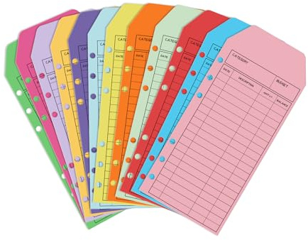 Sicheii Budget-Umschläge, 6-Loch-Geldumschläge für Bargeld, buntes Geld für Budgetierung, Brieftaschen-Sparsystem, monatliche wöchentliche Verfolgung, Budgetplaner-Blätter, 16,3 x 8,6 cm, 12 Stück
