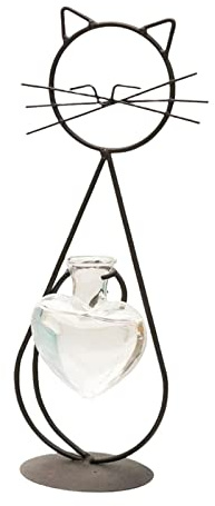 MagiDeal Cat Plant Terrarium Vase Metal Stand Plant Propagating Station Hydroponics Plants Holder Modern, Black
