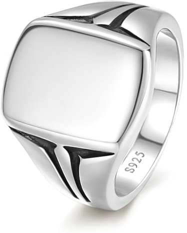 Yaresul Herren Sterling Silber Ring 925 Sterling Silber Quadrat Siegel Ring für Männer Ehering Klassischer Quadrat Siegel Verlobungsring Polierte Oberfläche Breite Band 10mm Größe 54.4(17.3)