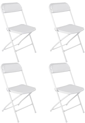 Pack 4 Sillas Plegables Blancas Apilables Resistentes Para Interior Exterior | Asiento Ergonómico Plástico Reforzado Estructura Acero Antideslizante | Uso Oficina Comedor Eventos Camping | Hasta 120kg