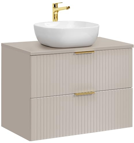 Lomadox Badezimmer Waschtisch 80cm, in Kaschmir, mit 2 Softclose-Schubladen mit Keramik-Waschbecken