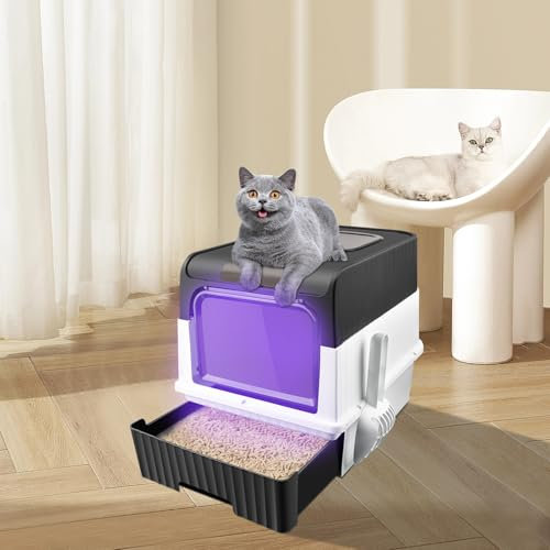 Willonin Cassettiera per lettiera per gatti autopulente,Casa di toilette per gatto,Contenitore per lettiera autopulente,Lettiera automatica autopulente per gatti (e, nero)