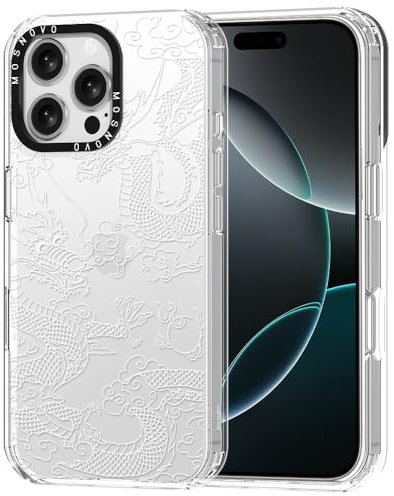 MOSNOVO Case for iPhone 16 Pro Max, [Buffertech 6.6ft Military-Grade Drop Protection] [Anti Peel Off Tech] Clear TPU Bumper Phone Case Cover Design - White Dragon