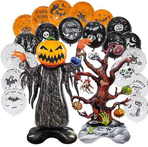 22 Stück Halloween Luftballon Kürbis, Luftballons Orange, Halloween Deko Luftballons XXL, Folienballon Stehend, Horror Deko Party Balloon, für Party Garten