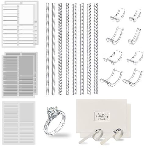 25 Stück Unsichtbarer Ringgrößenversteller für Lose Ringe Size, Spiralringversteller Passend für Breite Ringe, Ring Verkleinerung Unsichtbar, Spiralringgrössenmesser Mit Poliertuch Passend