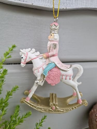 Arinosa Schaukelpferd Nussknacker Shabby Pastell Weihnachtsdeo zum Hängen 7x10x3cm