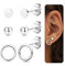 3 Paires Boucles d'Oreilles Argent 925 pour Femme Plaquée Or 14 Carats Hypoallergéniques Petites Clou d'Oreilles Ensemble Boucles d'Oreilles pour Plusieurs Piercings Oreille Cartilage